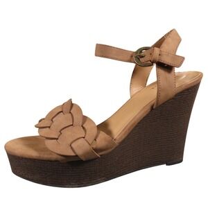 Indigo Rd Klark-3 Womens 8.5 Brown Faux‎ Suede Braided Platform Wedge Sandals